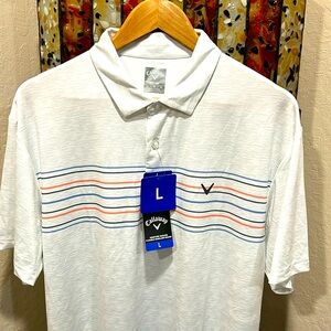New Callaway Golf White striped Polo Opti-Dri wick away moisture to keep you dry